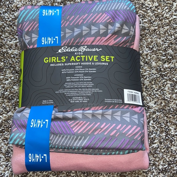 NWT Eddie Bauer girls active set hoodie leggings L 14/16 - Picture 3 of 5